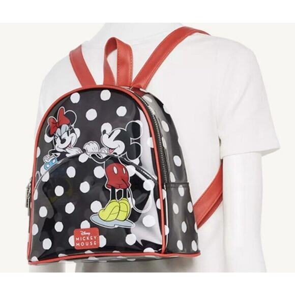 NWT-Disney's Mickey & Minnie Mouse Clear Polka Dot Mini Loungefly - Picture 6 of 9